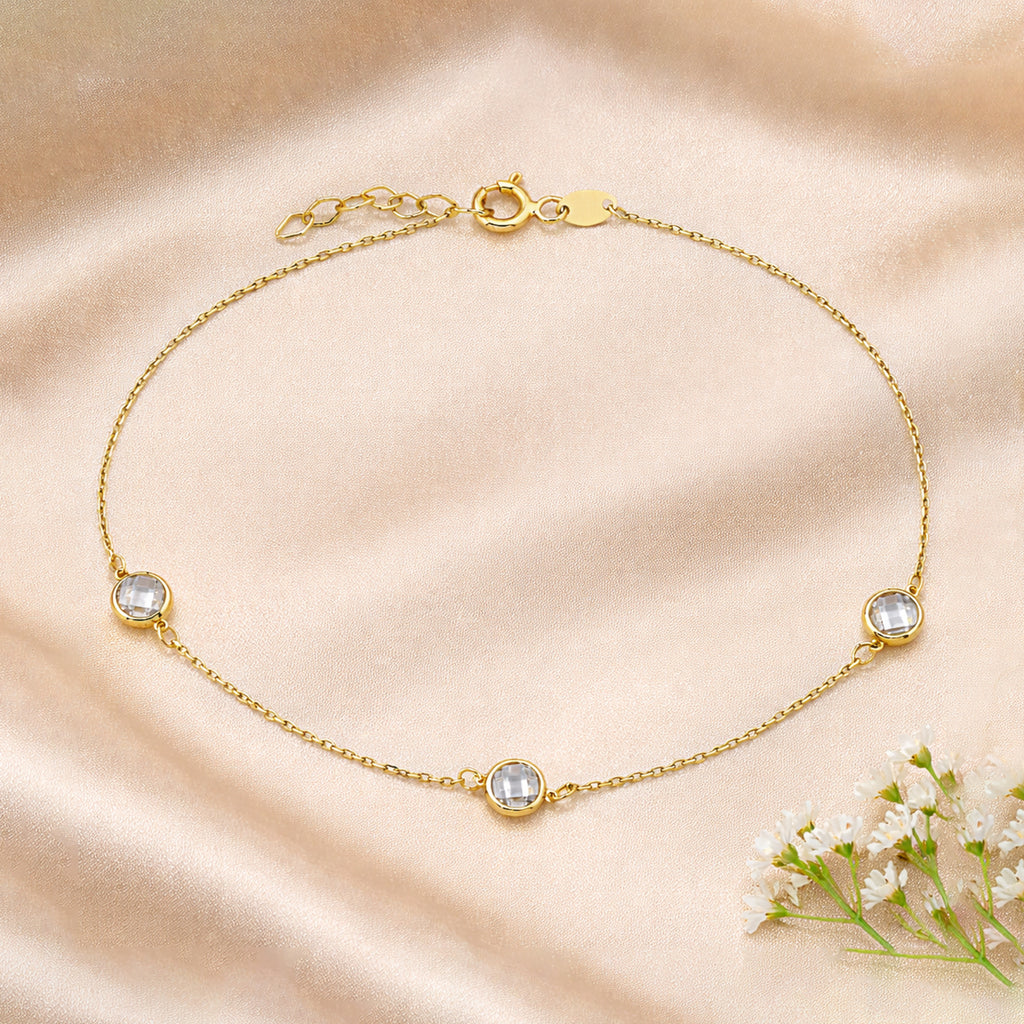 9ct Yellow Gold Trilogy Bracelet with Cubic Zirconia – Bezel Set Station Chain