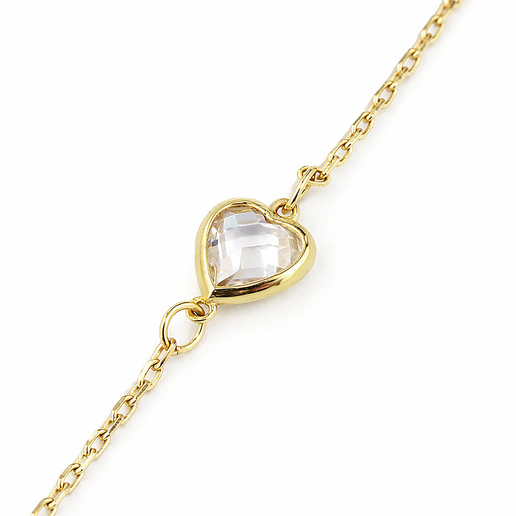 9ct Yellow Gold Heart Trilogy Bracelet with Cubic Zirconia – Bezel Set Station Chain