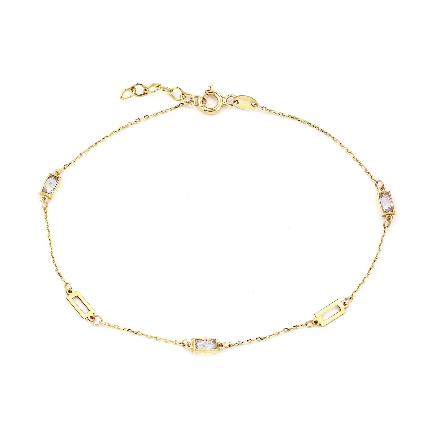 9ct Yellow Gold Emerald Cut Station Bracelet with Cubic Zirconia