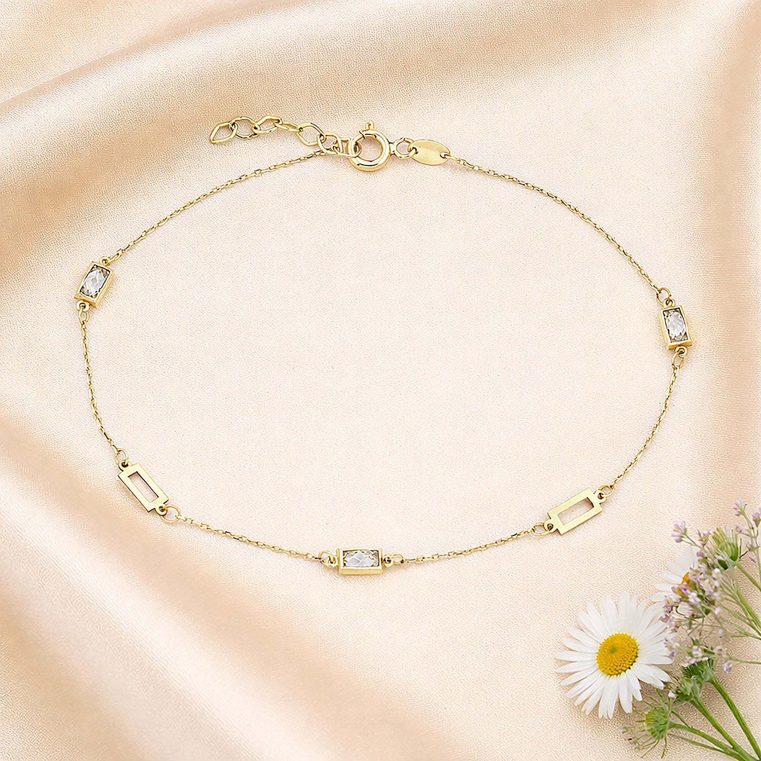 9ct Yellow Gold Emerald Cut Station Bracelet with Cubic Zirconia