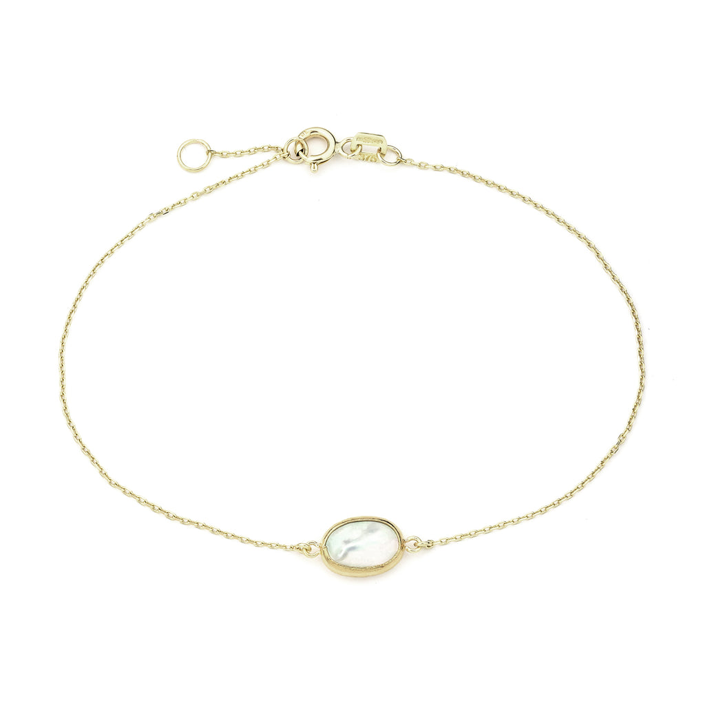 9ct Yellow Gold Oval Mother of Pearl Bracelet with Cubic Zirconia Bezel Set
