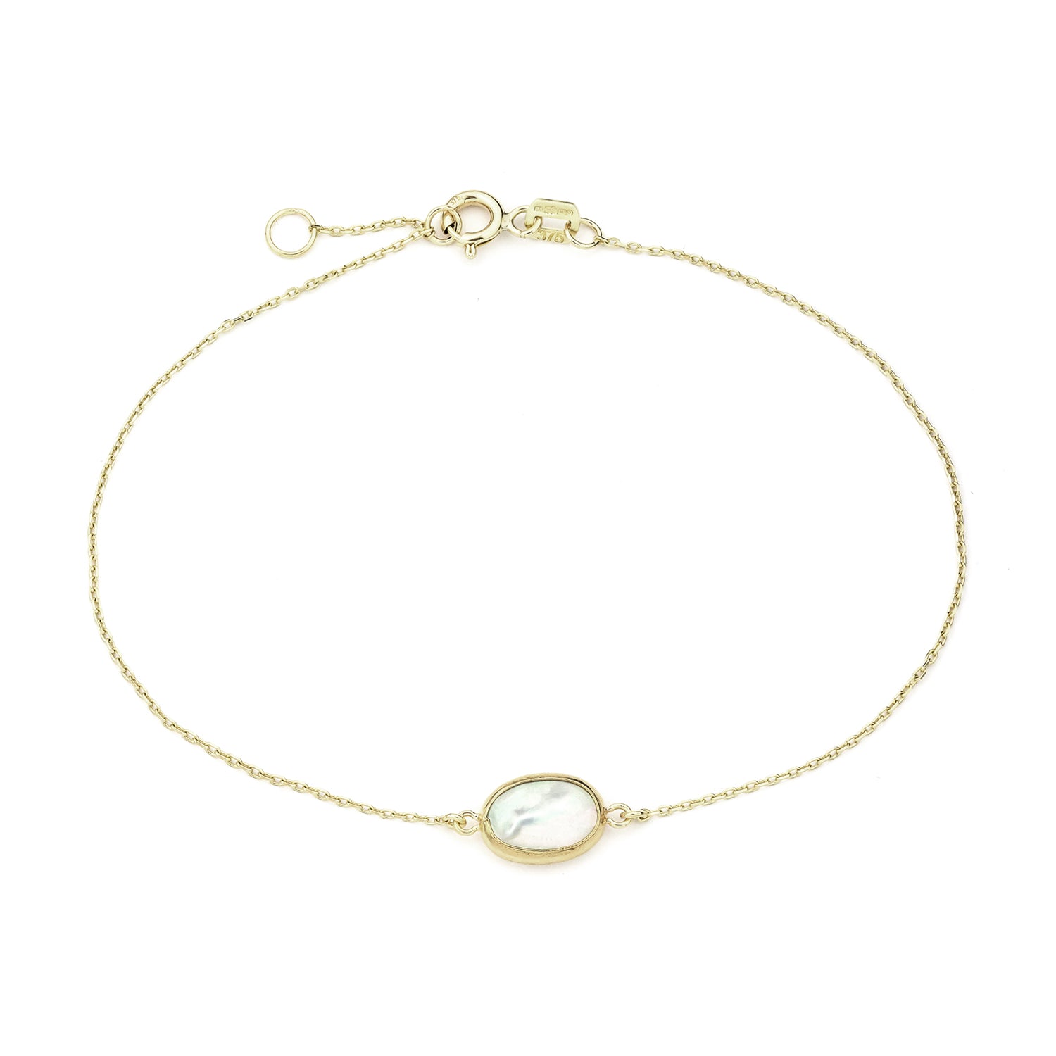 9ct Yellow Gold Oval Mother of Pearl Bracelet with Cubic Zirconia Bezel Set