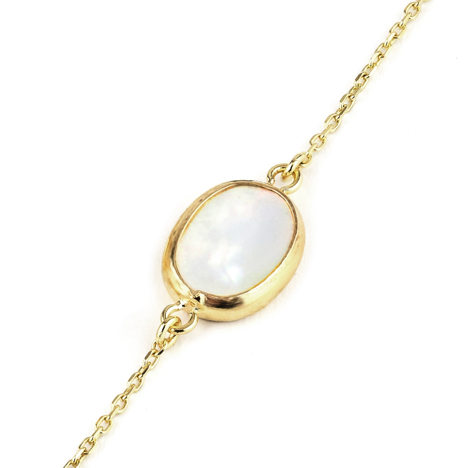 9ct Yellow Gold Oval Mother of Pearl Bracelet with Cubic Zirconia Bezel Set
