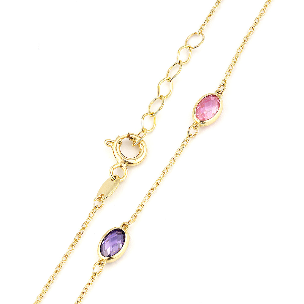 9ct Yellow Gold Multi Colour Oval Cubic Zirconia Station Bracelet