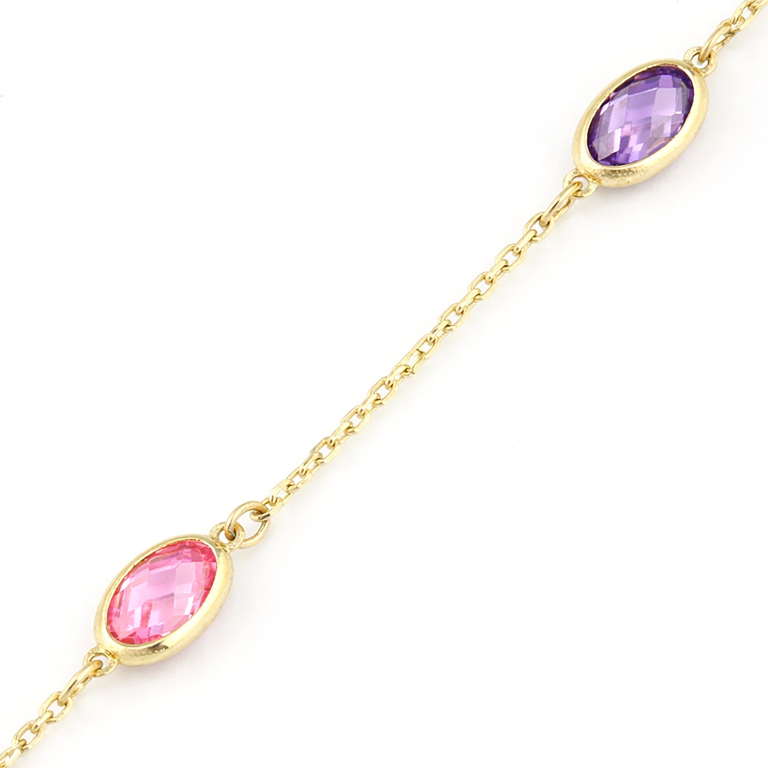 9ct Yellow Gold Multi Colour Oval Cubic Zirconia Station Bracelet