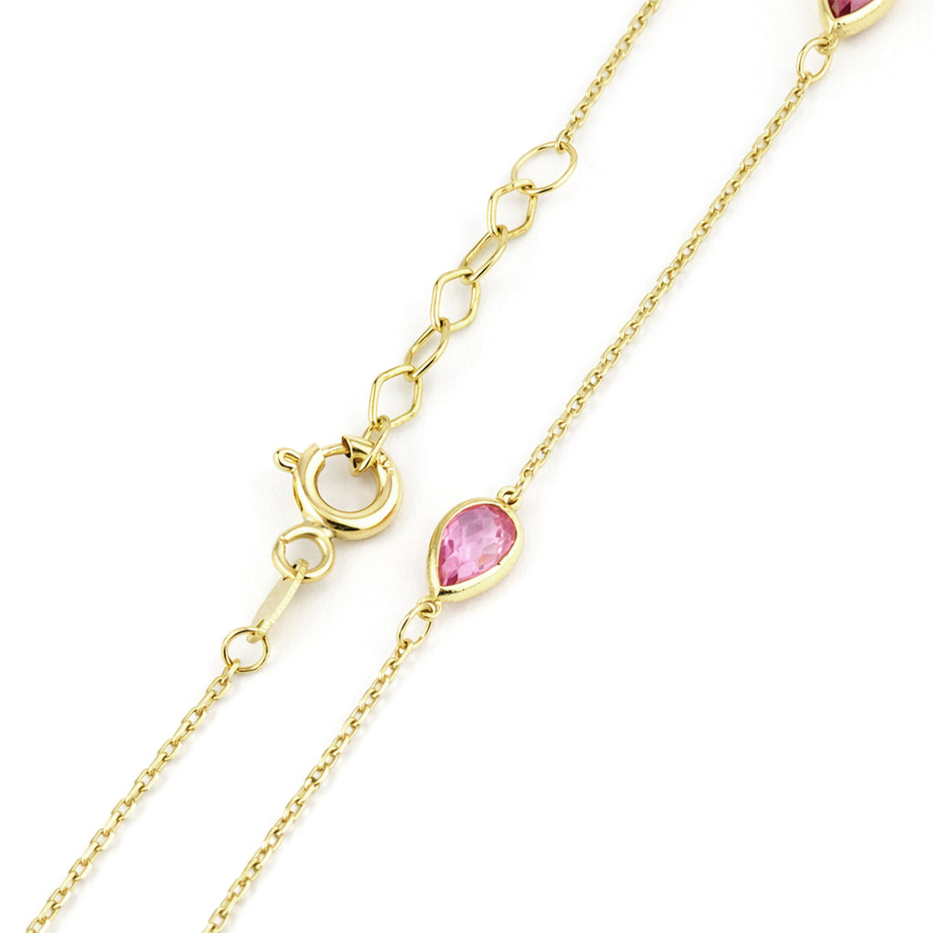 9ct Yellow Gold Multi Colour Pear Cubic Zirconia Station Bracelet