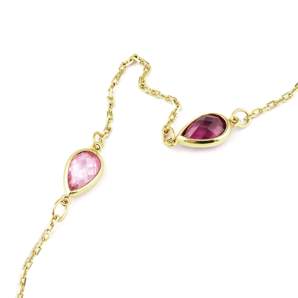 9ct Yellow Gold Multi Colour Pear Cubic Zirconia Station Bracelet
