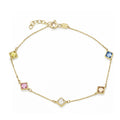9ct Yellow Gold Multi Colour Cushion Cut Cubic Zirconia Station Bracelet