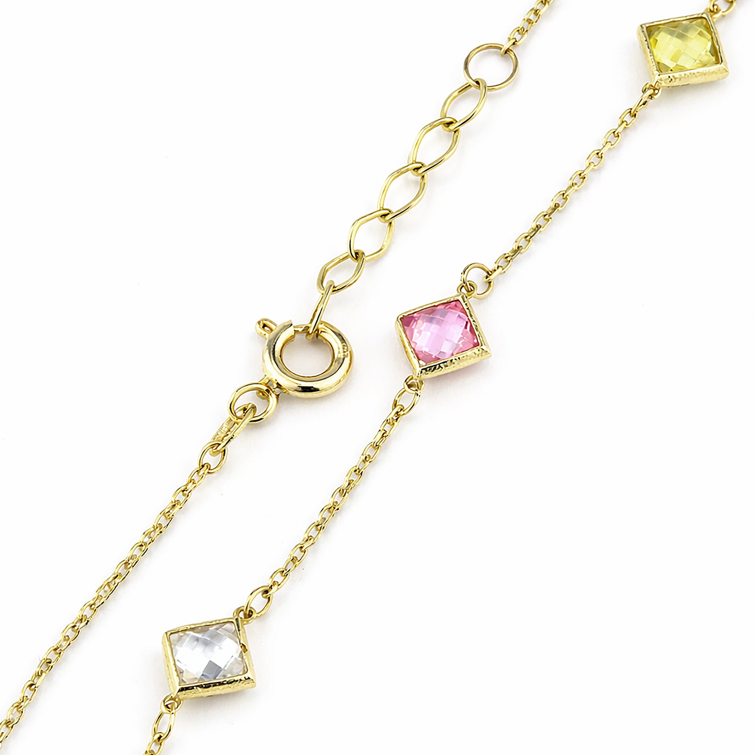 9ct Yellow Gold Multi Colour Cushion Cut Cubic Zirconia Station Bracelet