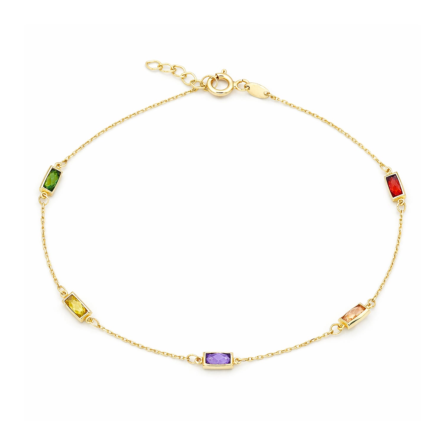 9ct Yellow Gold Multi Colour Emerald Cut Cubic Zirconia Station Bracelet