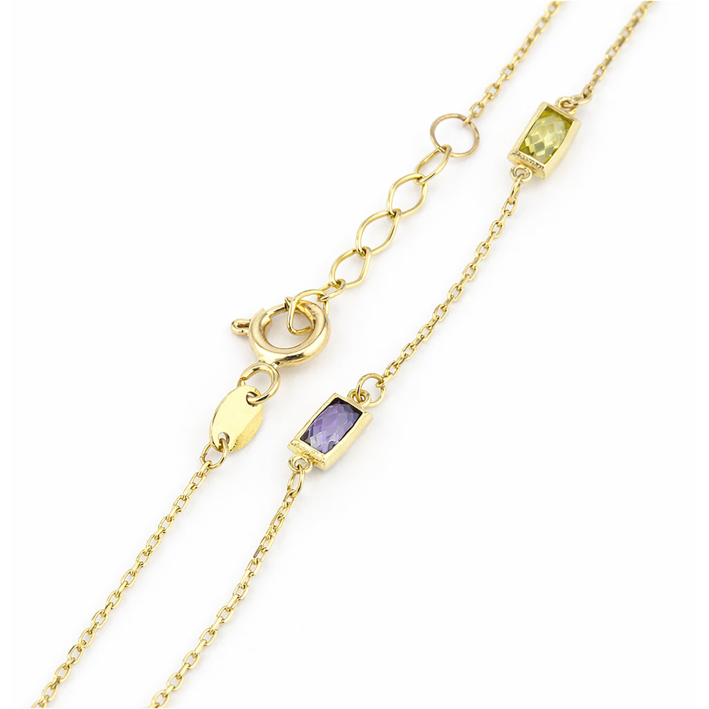 9ct Yellow Gold Multi Colour Emerald Cut Cubic Zirconia Station Bracelet