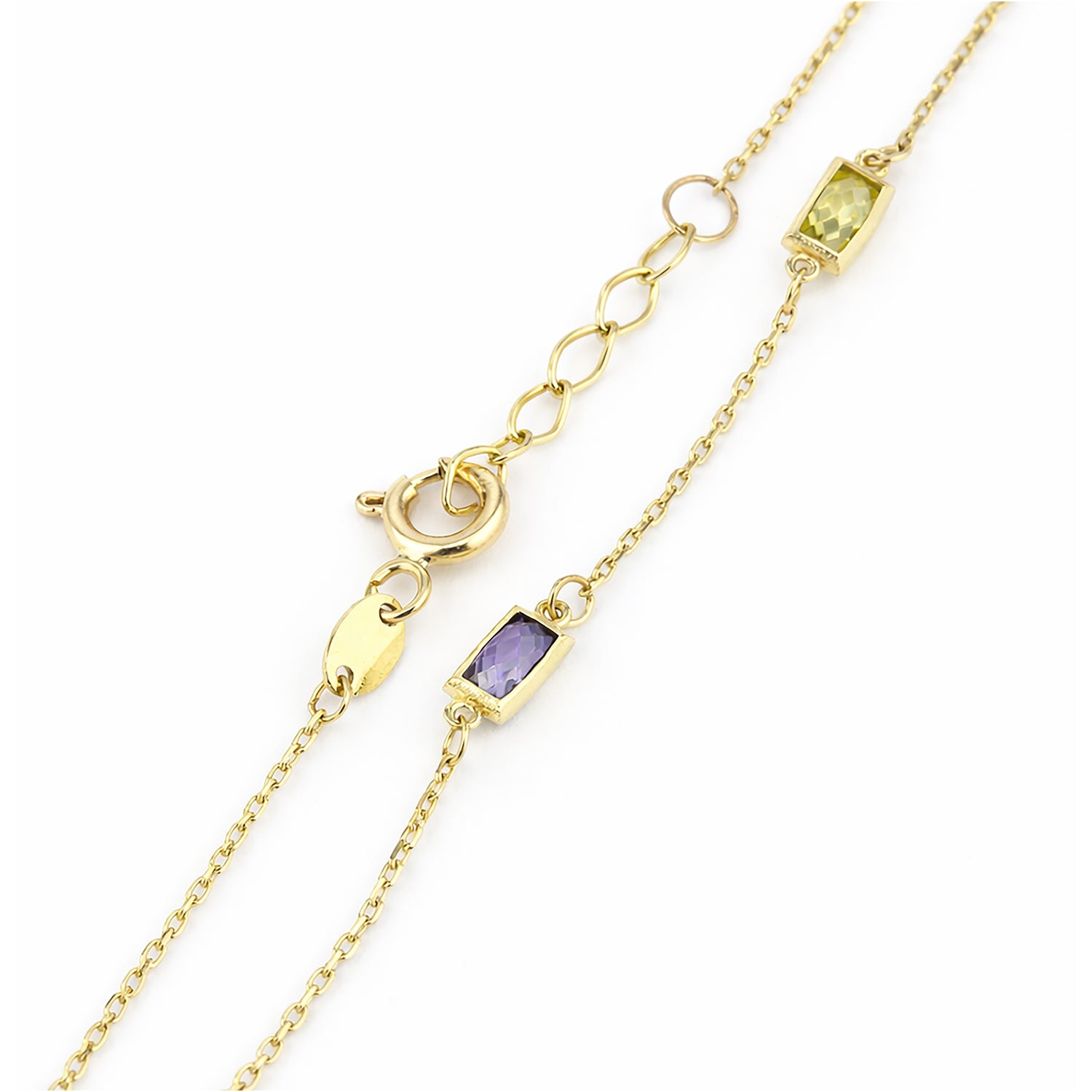 9ct Yellow Gold Multi Colour Emerald Cut Cubic Zirconia Station Bracelet