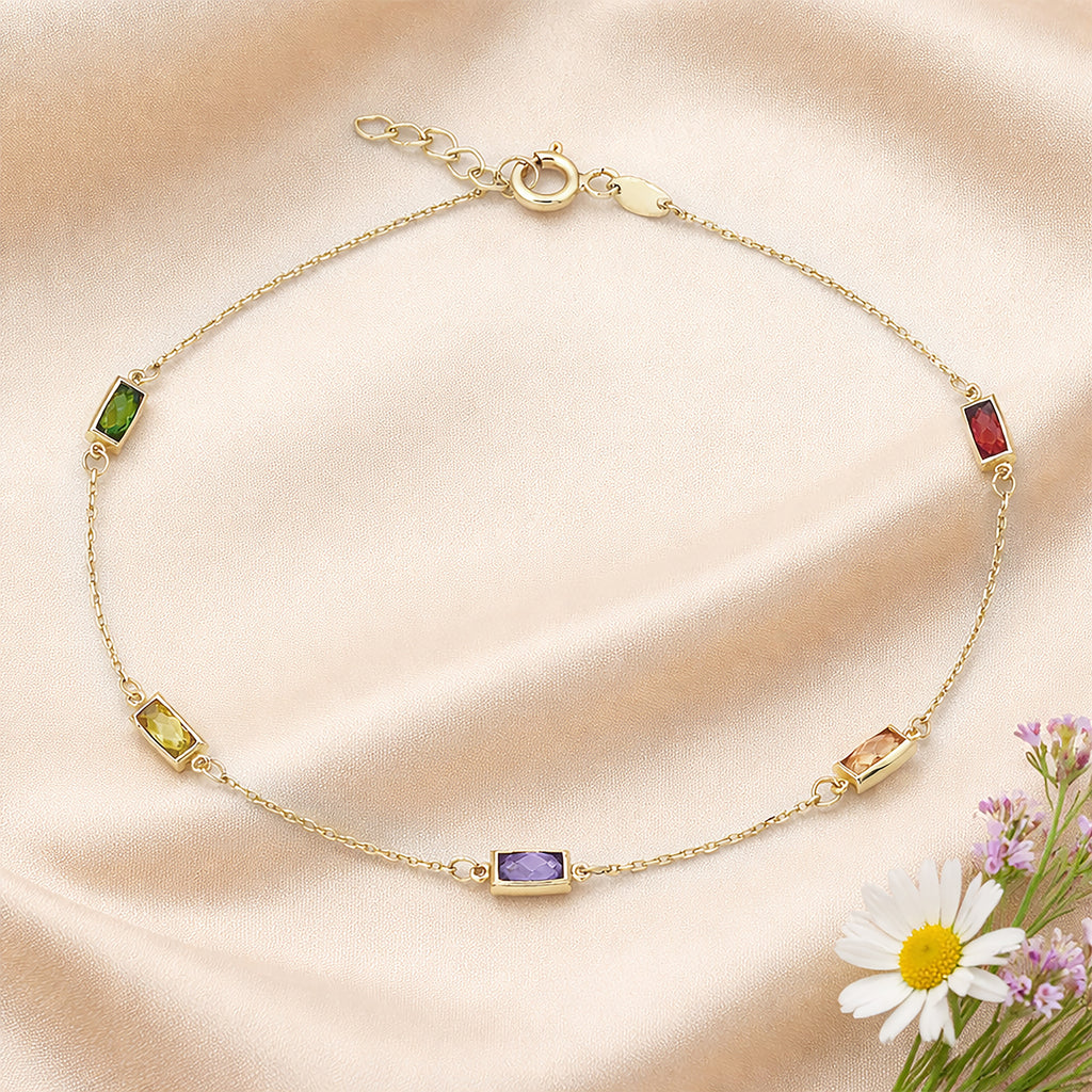 9ct Yellow Gold Multi Colour Emerald Cut Cubic Zirconia Station Bracelet