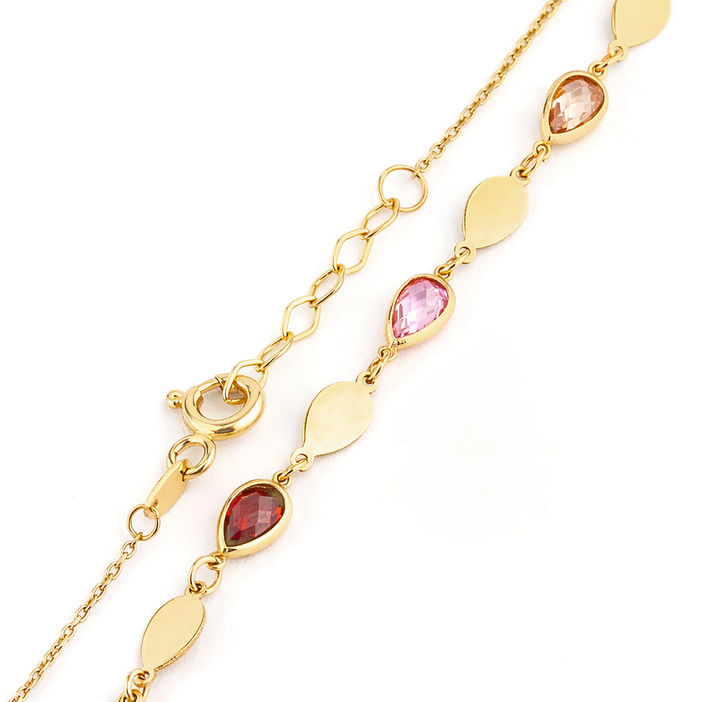 9ct Yellow Gold Multi Colour Pear Cut Cubic Zirconia Station Bracelet