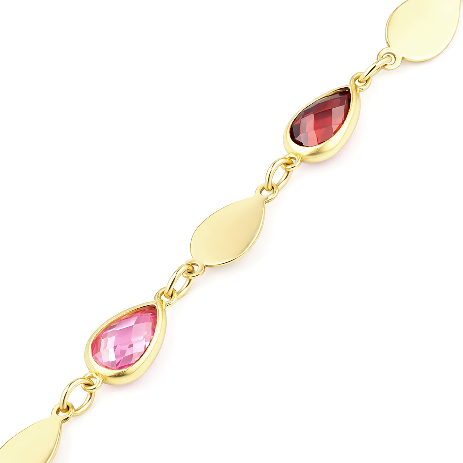 9ct Yellow Gold Multi Colour Pear Cut Cubic Zirconia Station Bracelet