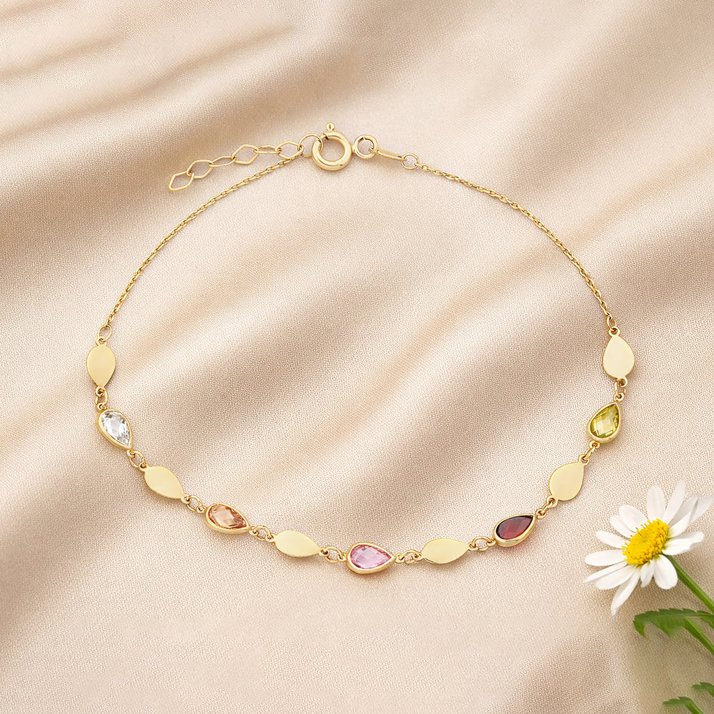 9ct Yellow Gold Multi Colour Pear Cut Cubic Zirconia Station Bracelet