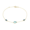 9ct Yellow Gold Blue Pear Cut Cubic Zirconia Trilogy Station Bracelet