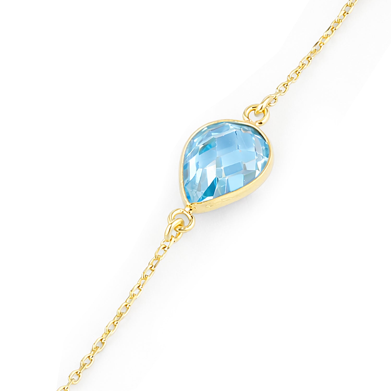 9ct Yellow Gold Blue Pear Cut Cubic Zirconia Trilogy Station Bracelet