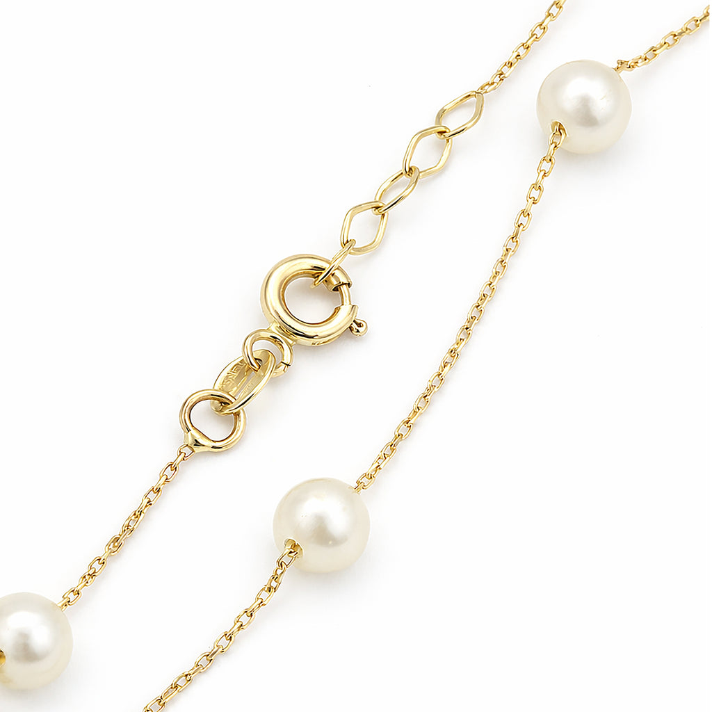 9ct Yellow Gold Pearl Station Bracelet – White Round Pearl Bezel Set