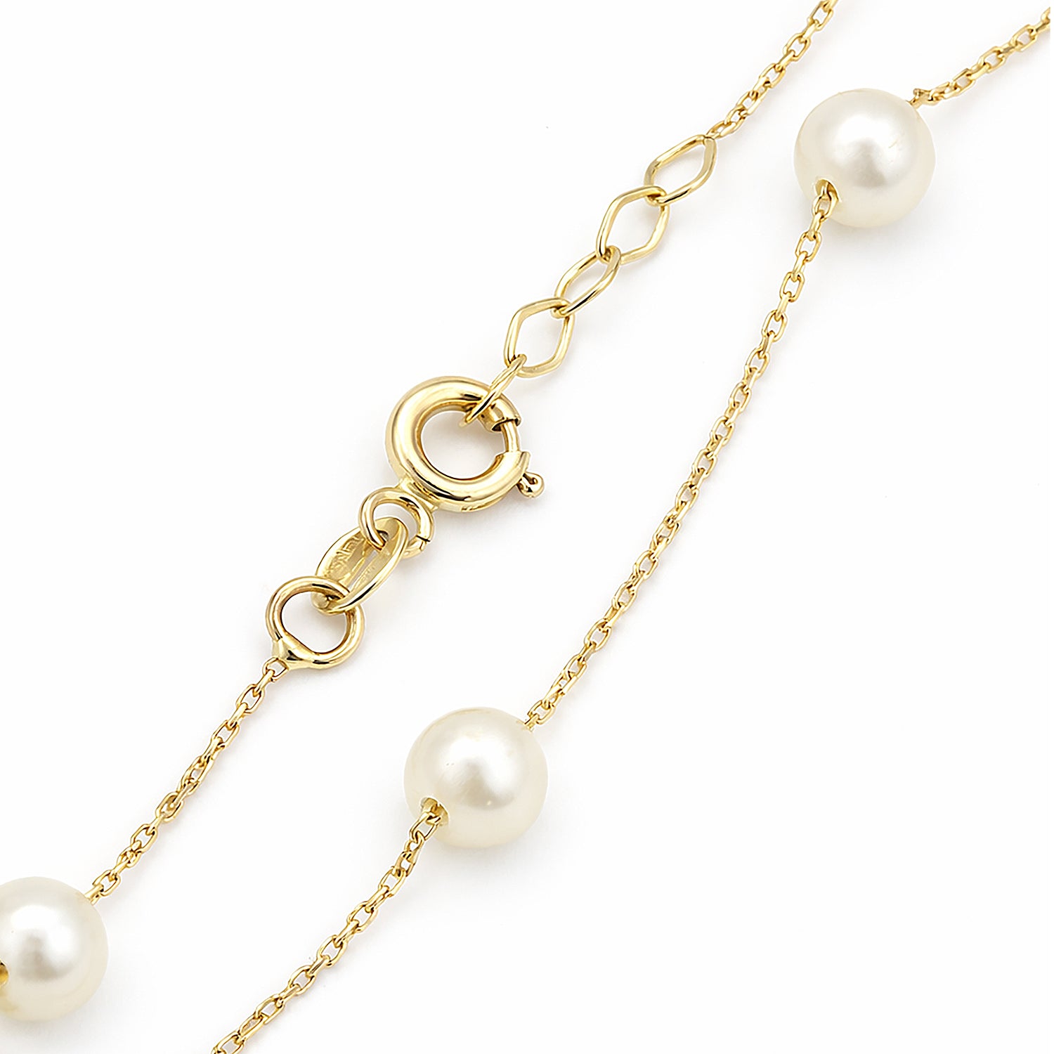 9ct Yellow Gold Pearl Station Bracelet – White Round Pearl Bezel Set