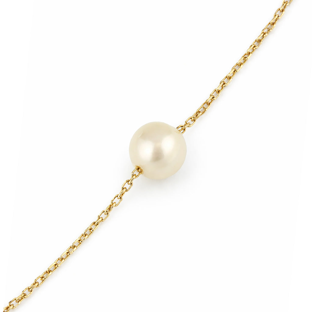 9ct Yellow Gold Pearl Station Bracelet – White Round Pearl Bezel Set
