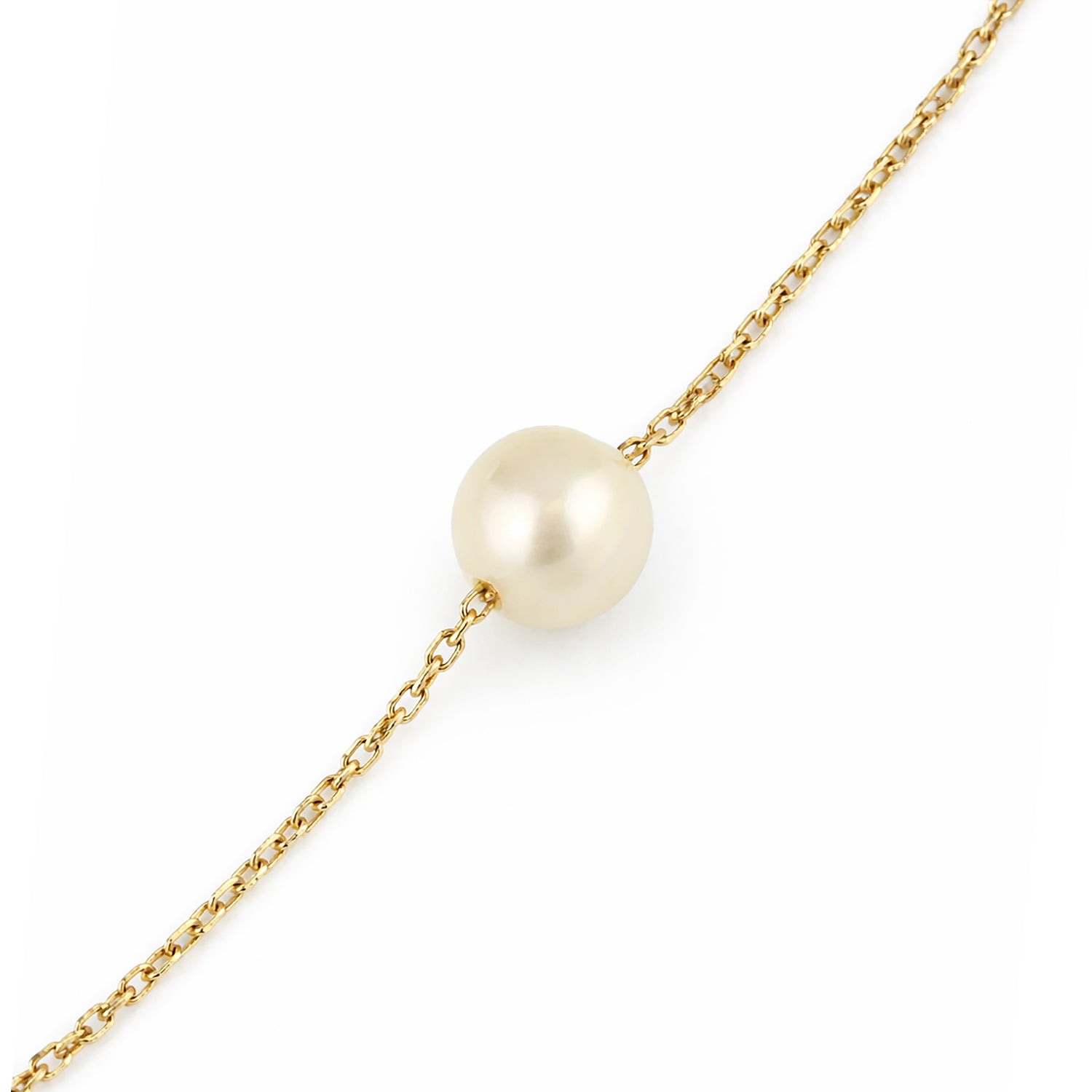 9ct Yellow Gold Pearl Station Bracelet – White Round Pearl Bezel Set