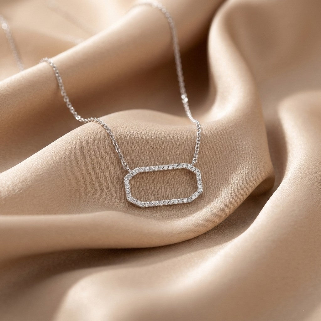 9ct White Gold Natural Diamond Octagon Necklace