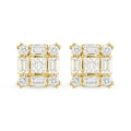 9ct Yellow Gold Baguette Cut Cubic Zirconia Square Cluster Stud Earrings for Women