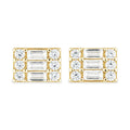 9ct Yellow Gold Baguette Cut CZ Rectangle Cluster Stud Earrings