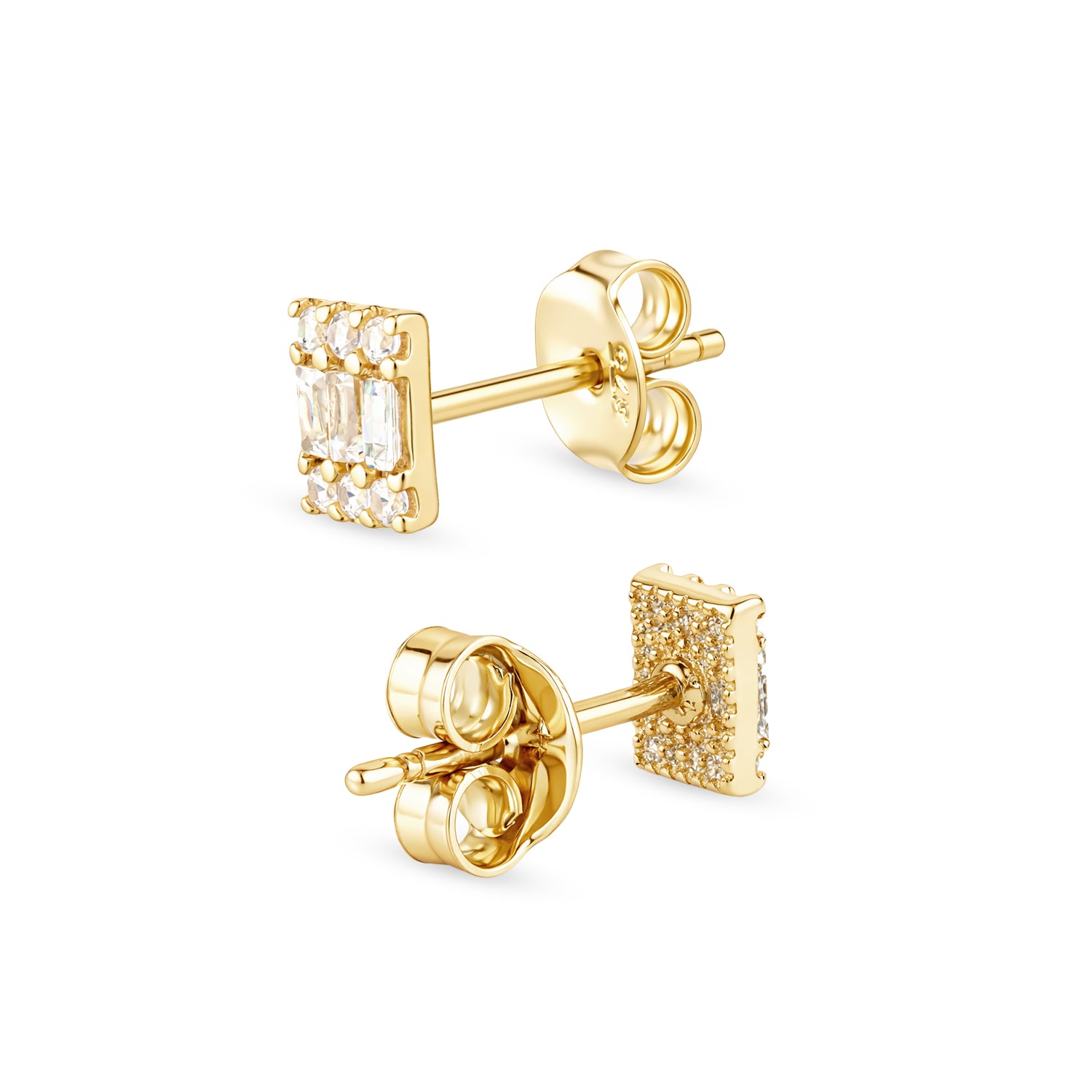 9ct Yellow Gold Baguette Cut CZ Rectangle Cluster Stud Earrings