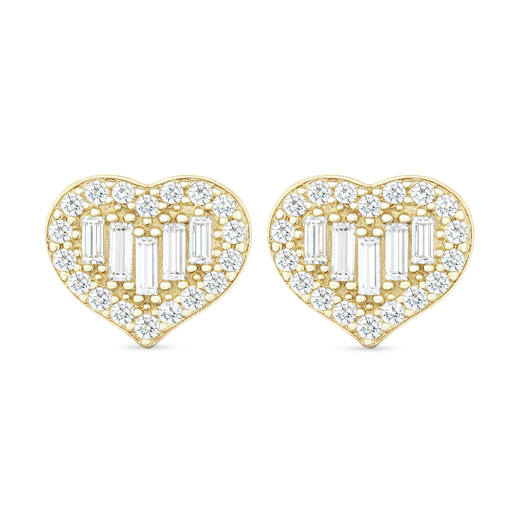 9ct Yellow Gold Cubic Zirconia Heart Cluster Stud Earrings