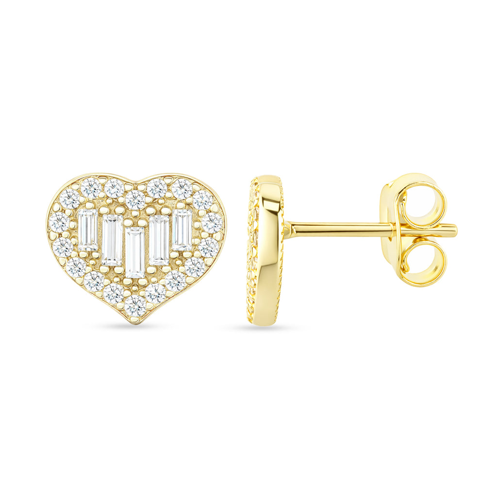 9ct Yellow Gold Cubic Zirconia Heart Cluster Stud Earrings