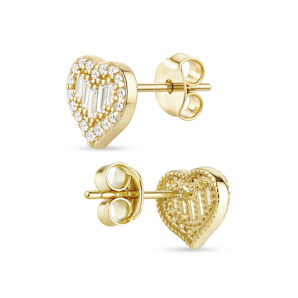 9ct Yellow Gold Cubic Zirconia Heart Cluster Stud Earrings