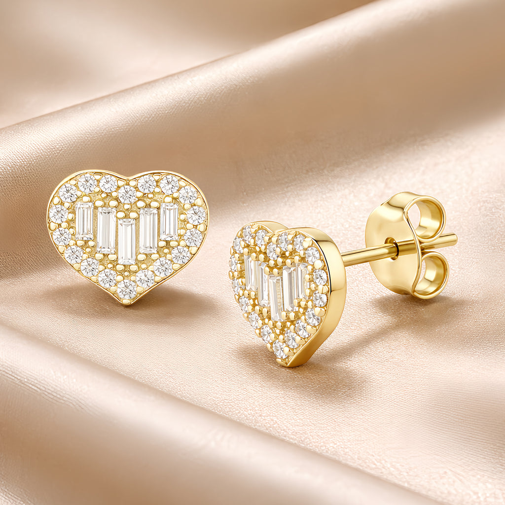9ct Yellow Gold Cubic Zirconia Heart Cluster Stud Earrings