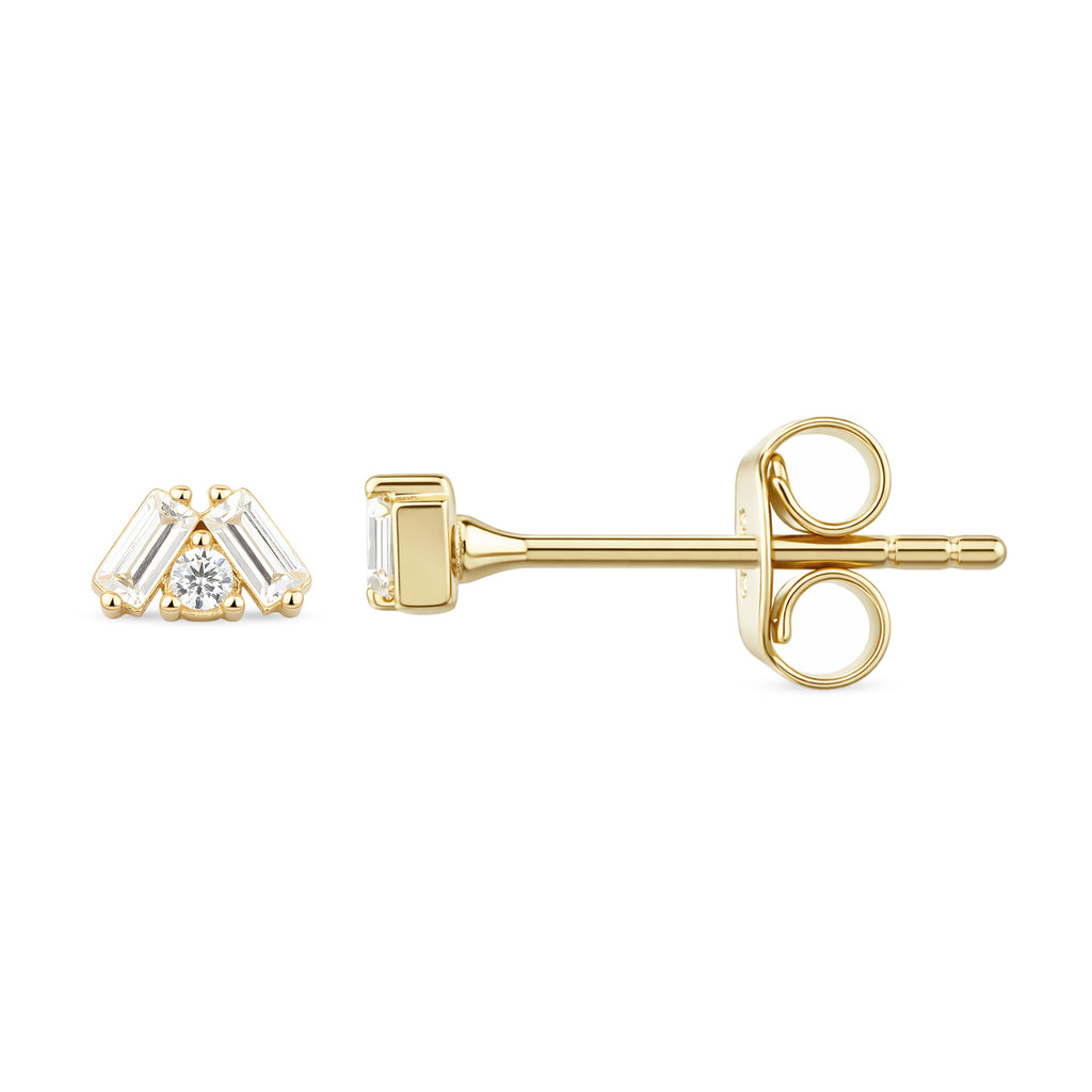 9ct Yellow Gold Cubic Zirconia Baguette Crown Stud Earrings Gift for Her