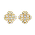 9ct Gold Elegant Cubic Zirconia Baguette Quatrefoil Halo Stud Earrings