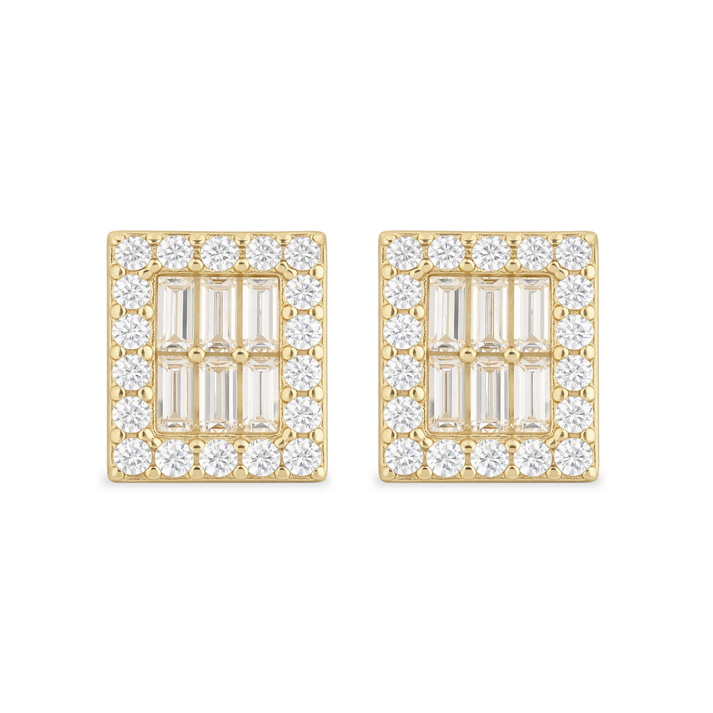 9ct Gold Baguette Cut Cubic Zirconia Square Halo Stud Earrings for Women