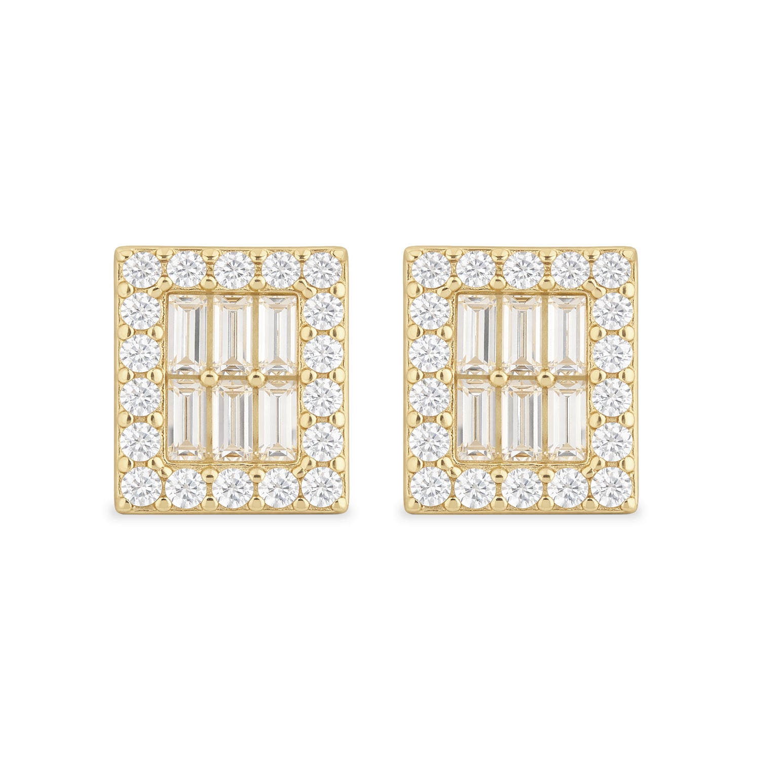 9ct Gold Baguette Cut Cubic Zirconia Square Halo Stud Earrings for Women