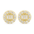 9ct Yellow Gold CZ Baguette Round Halo Stud Earrings