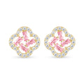 9ct Yellow Gold Pink Cubic Zirconia Baguette Quatrefoil Stud Earrings