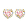 9ct Yellow Gold Pink Cubic Zirconia Baguette Heart Stud Earrings