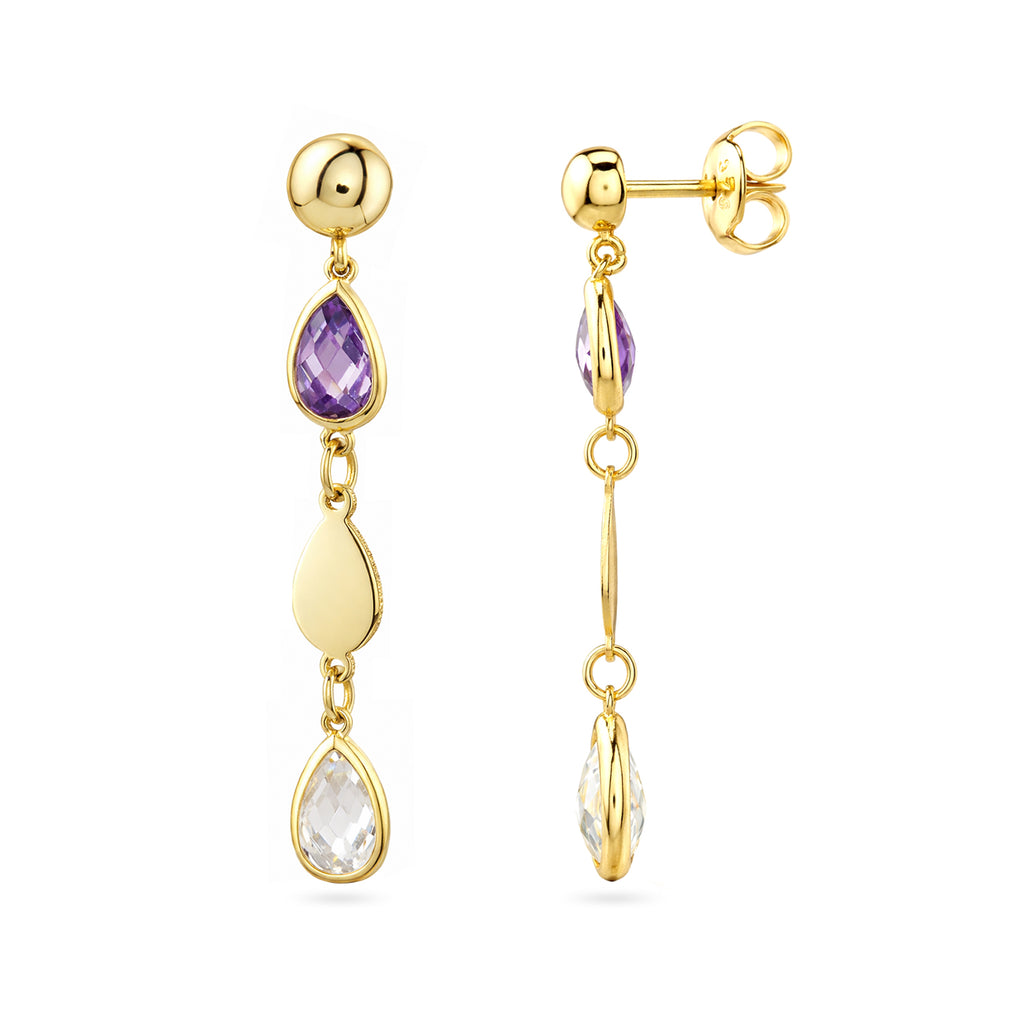 9ct Yellow Gold Multi Colour Pear Cut Cubic Zirconia Drop Earrings