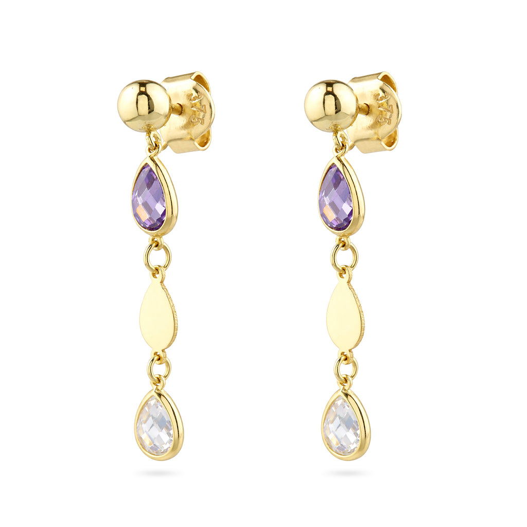 9ct Yellow Gold Multi Colour Pear Cut Cubic Zirconia Drop Earrings