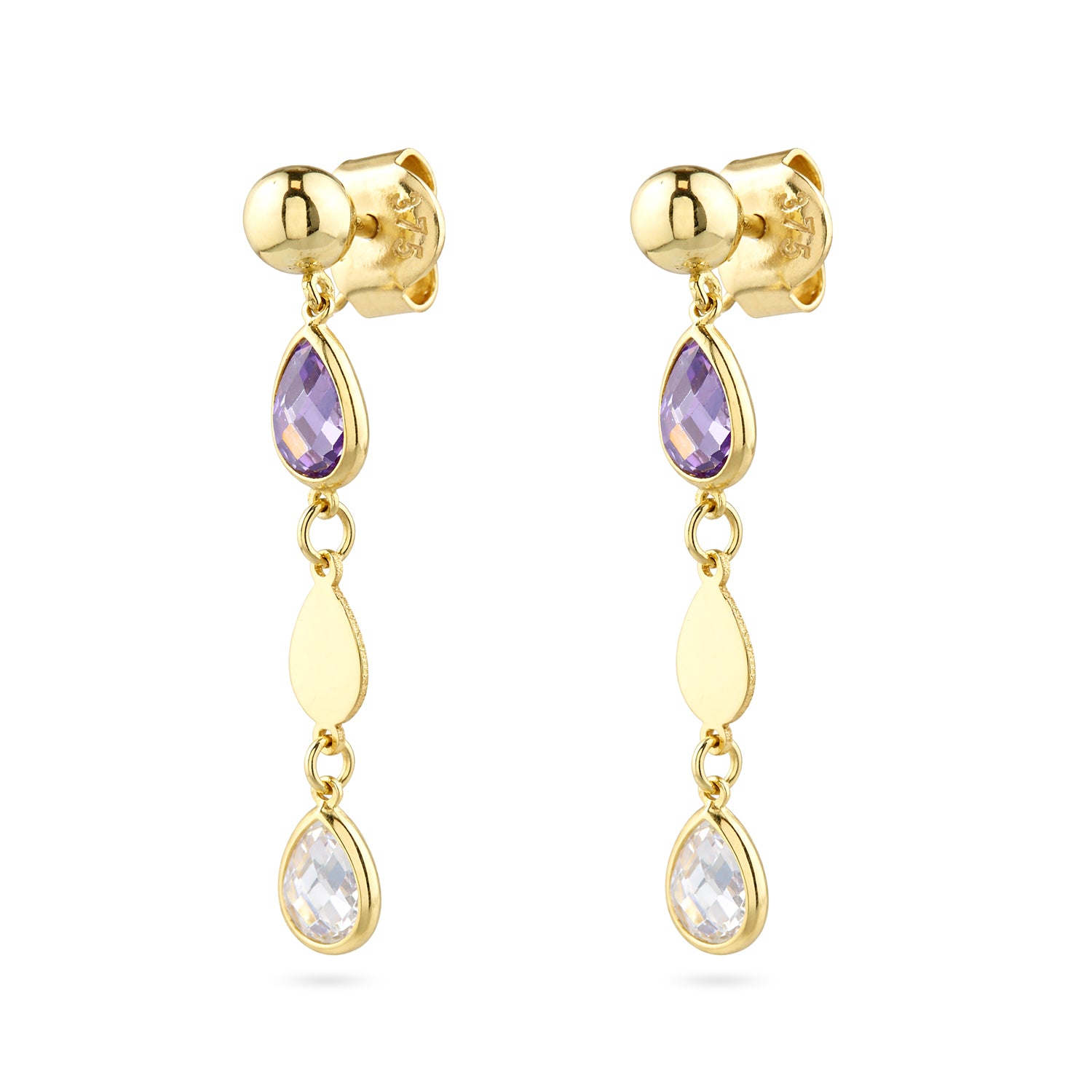 9ct Yellow Gold Multi Colour Pear Cut Cubic Zirconia Drop Earrings