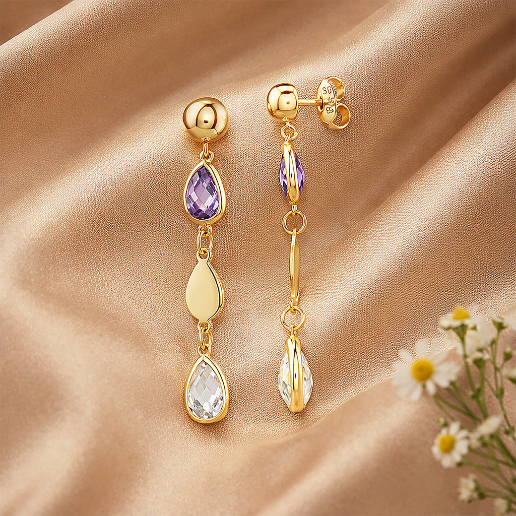 9ct Yellow Gold Multi Colour Pear Cut Cubic Zirconia Drop Earrings