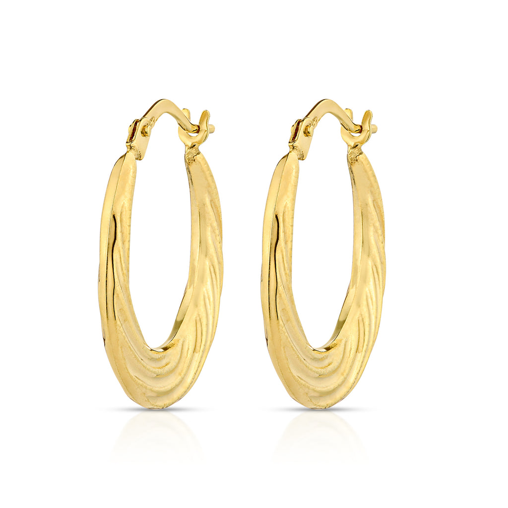 9ct Yellow Gold Patterned Oval Creole Earrings