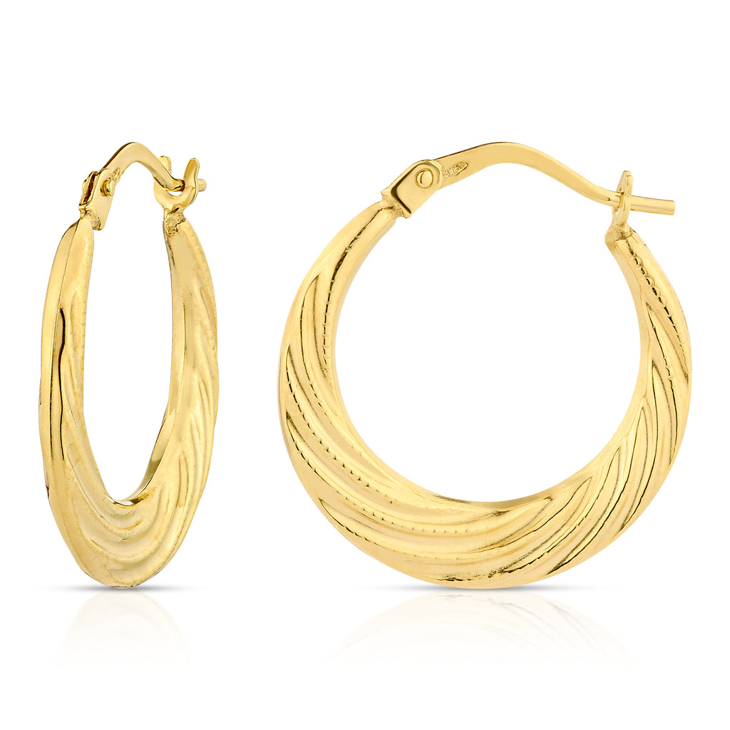 9ct Yellow Gold Patterned Oval Creole Earrings