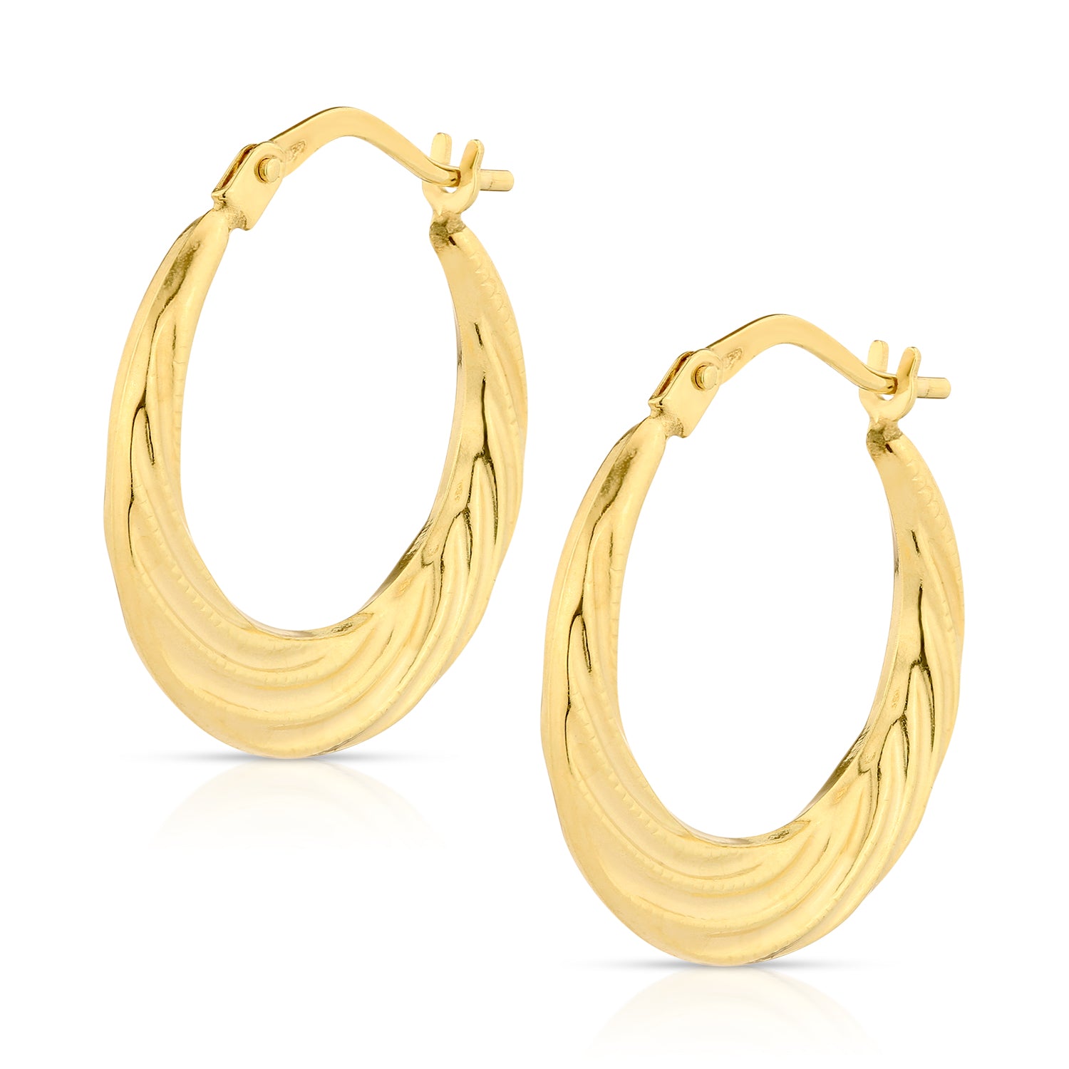 9ct Yellow Gold Patterned Oval Creole Earrings