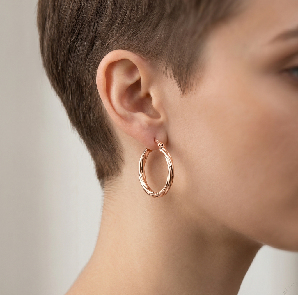 9ct Rose Gold Plated Twisted Small Hoop Earrings