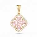 9ct Yellow Gold Pink Cubic Zirconia Baguette Quatrefoil Pendant